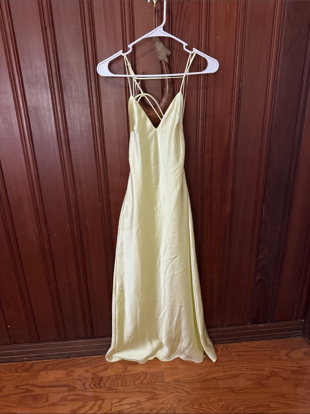 Zara Pale Yellow Satin Maxi Slip Dress with Spaghetti Straps